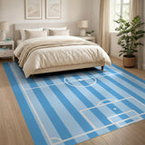Blue Soccer Field Striped Area Rug