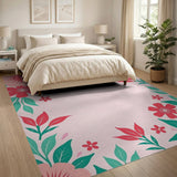 Blush Pink Red Floral Border Area Rug