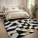 Modern Geometric Black White Gold Area Rug