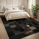 Modern Black White Geometric Patchwork Area Rug