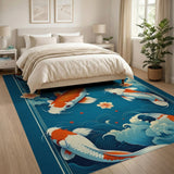 Teal Koi Fish Lotus Waves Area Rug
