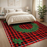 Festive Red Plaid Wreath Area Rug