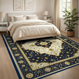 Navy Blue Traditional Persian Medallion Area Rug