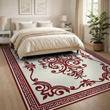 Ornate Red Greek Key Border Area Rug