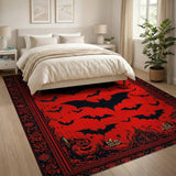 Gothic Halloween Bats Pumpkins Red Area Rug