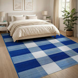 Navy Blue White Gingham Check Area Rug