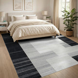 Modern Black White Geometric Block Rug