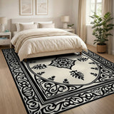 Ornate Black White Persian Medallion No. 20 Rug