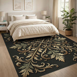 Gold and Silver Ornate Gold Acanthus Leaf Area Rug