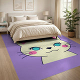 Purple Kawaii Cartoon Cat Face Area Rug