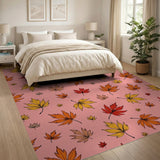 Whimsical Pink Autumn Maple Leaves Area Rug