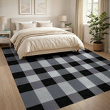 Modern Black Grey Plaid Checkered Area Rug