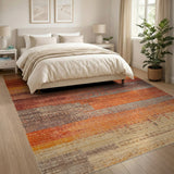 Distressed Orange Striped Area Rug