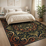 Ornate Black Gold Floral Medallion Area Rug