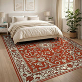 Ornate Red Persian Area Rug with Floral Medallion