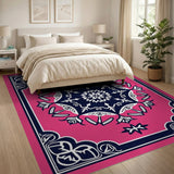 Vibrant Pink Navy Mandala Persian Area Rug