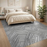 Intricate Black White Geometric Maze Area Rug
