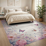 Washable Whimsical Pastel Floral Butterfly Low Pile Area Rug