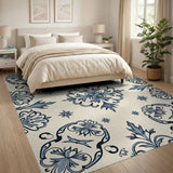 Elegant Blue Floral Ornate Area Rug