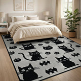 Spooky Black Cat Bats Pumpkins Area Rug