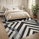 Bold Black White Geometric Chevron Rug