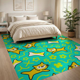 Playful Cartoon Cats Bones Teal Area Rug