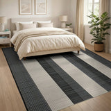 Bold Black White Vertical Striped Woven Area Rug