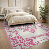 Pink Elegant Pink Floral Ornate Area Rug