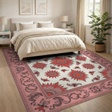 Ornate Red Sunburst Floral Area Rug