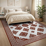 Red Greek Key Geometric Motif Area Rug