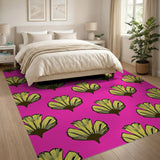Hot Pink Yellow Fan Leaf Area Rug