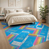 Blue Airplane Ticket Rainbow Area Rug