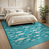 Teal Fish Swim Coastal Area Rug
