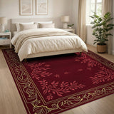 Ornate Maroon Gold Floral Border Area Rug