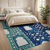 Teal Blue Moroccan Arch Lattice Rug