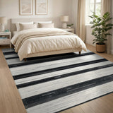 Black White Striped Distressed Area Rug