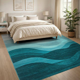 Teal Ombre Wave Abstract Area Rug