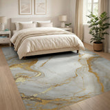 Abstract Area Gold and Silver Gold Veined Marble Abstract Area Rug