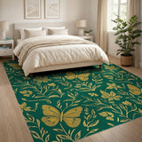 Golden Butterfly Floral Emerald Green Area Rug