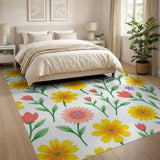 Vibrant Yellow Daisy Pink Tulip Floral Rug