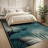 Blue and Teal Coastal Beach Teal Palm Frond Area Rug