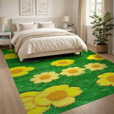 Vibrant Yellow Daisy Shag Area Rug on Green