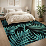 Teal Palm Fronds on Black Area Rug