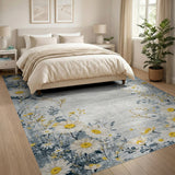 Vintage Grey Daisy Floral Area Rug