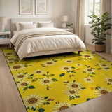 Vibrant Yellow Sunflower Daisy Floral Area Rug