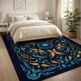 Teal Gold Butterfly Medallion Area Rug