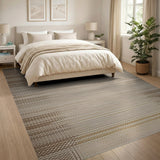 Beige and Neutral Beige Woven Geometric Stripe Area Rug