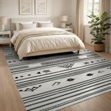 Black White Geometric Tribal Stripe Rug