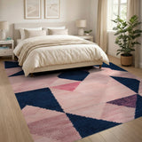 Modern Geometric Pink Navy Area Rug