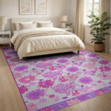 Vibrant Pink Purple Floral Vintage Area Rug